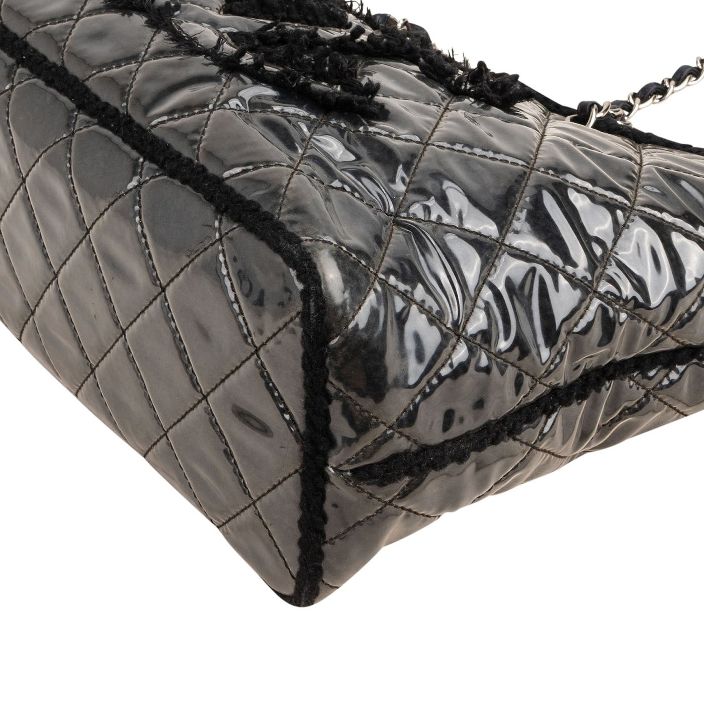 Chanel Patent Leather Fringed CC Large Shopping Tote Shoulder Bag