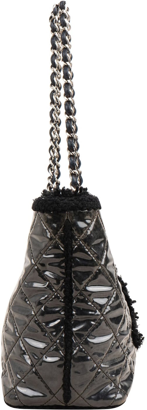 Chanel Patent Leather Fringed CC Large Shopping Tote Shoulder Bag
