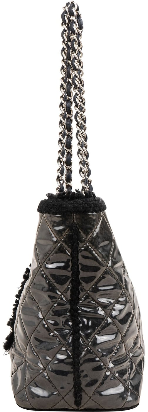 Chanel Patent Leather Fringed CC Large Shopping Tote Shoulder Bag