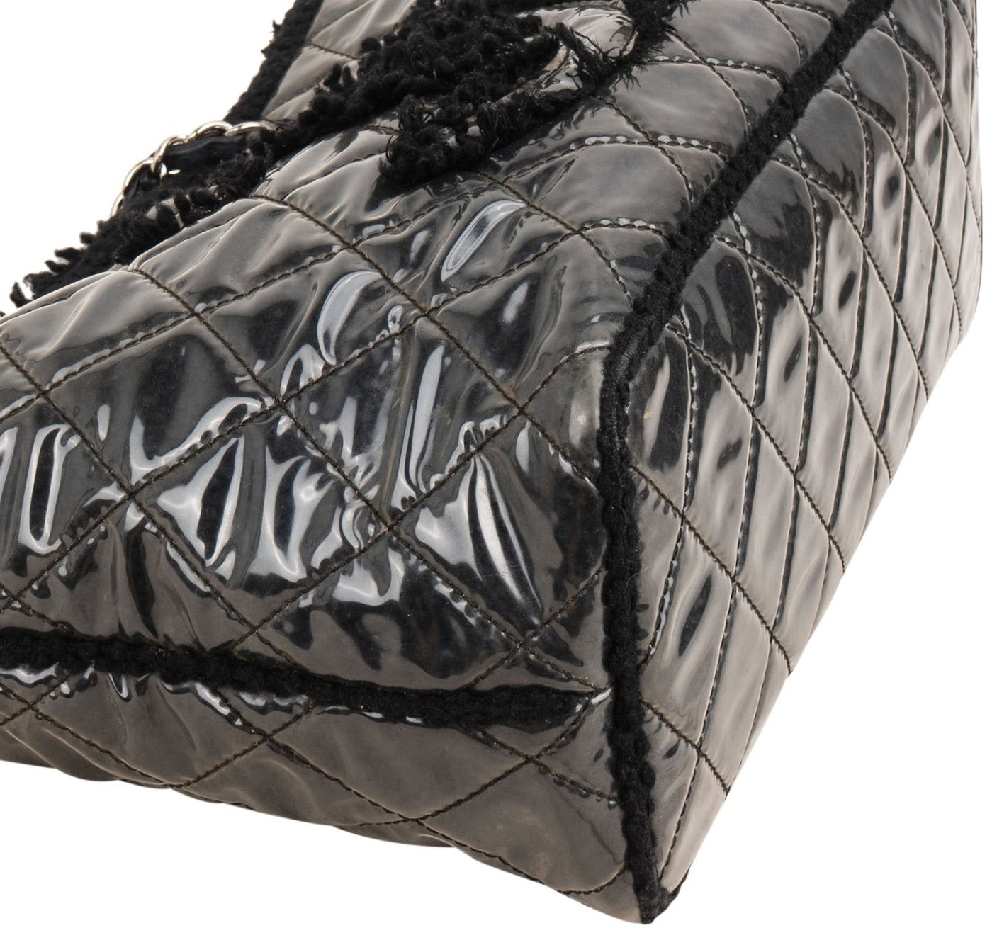 Chanel Patent Leather Fringed CC Large Shopping Tote Shoulder Bag