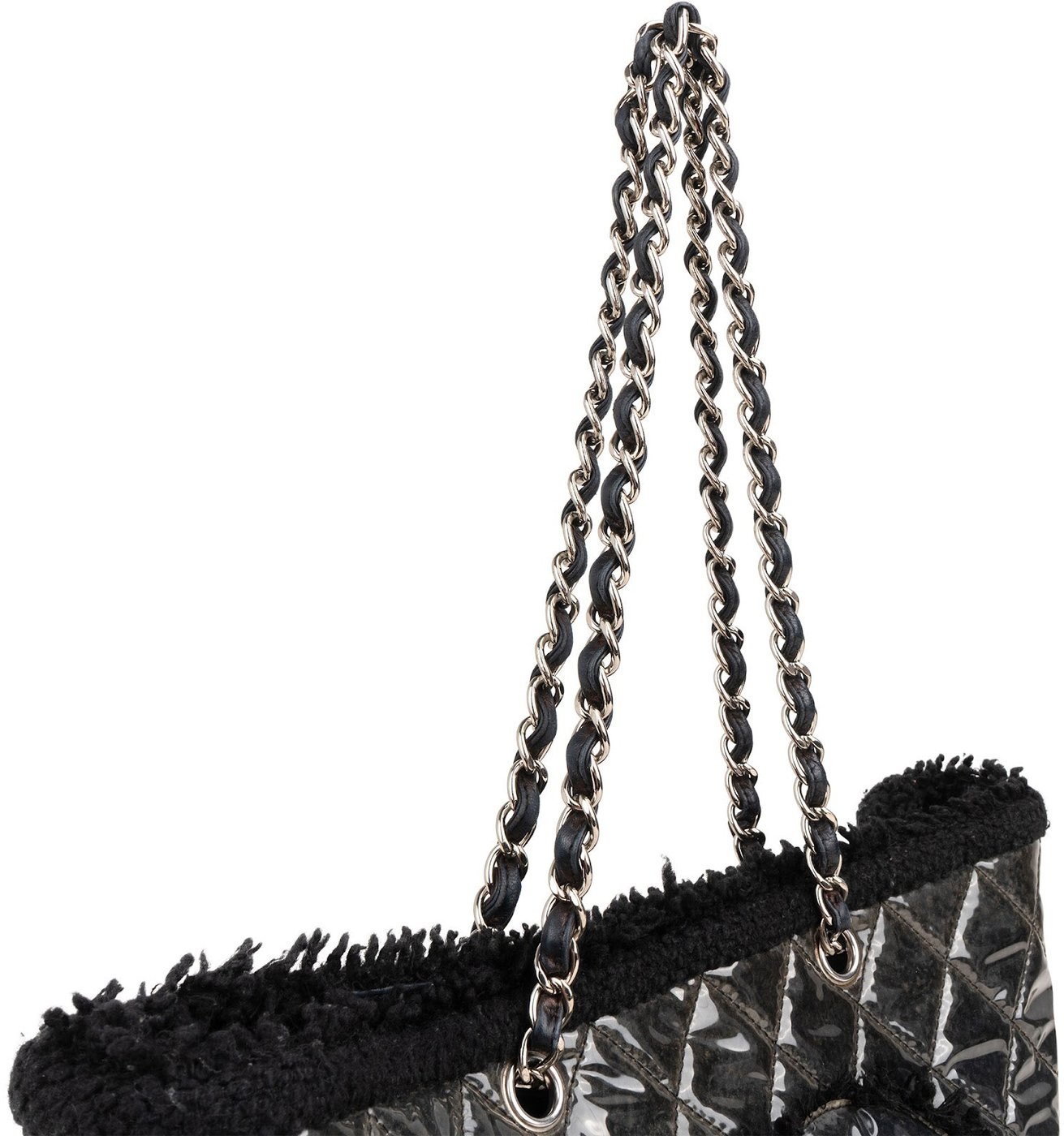 Chanel Patent Leather Fringed CC Large Shopping Tote Shoulder Bag