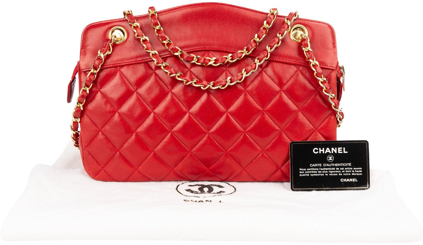 Chanel Red Quilted Lambskin Vintage Shoulder Bag