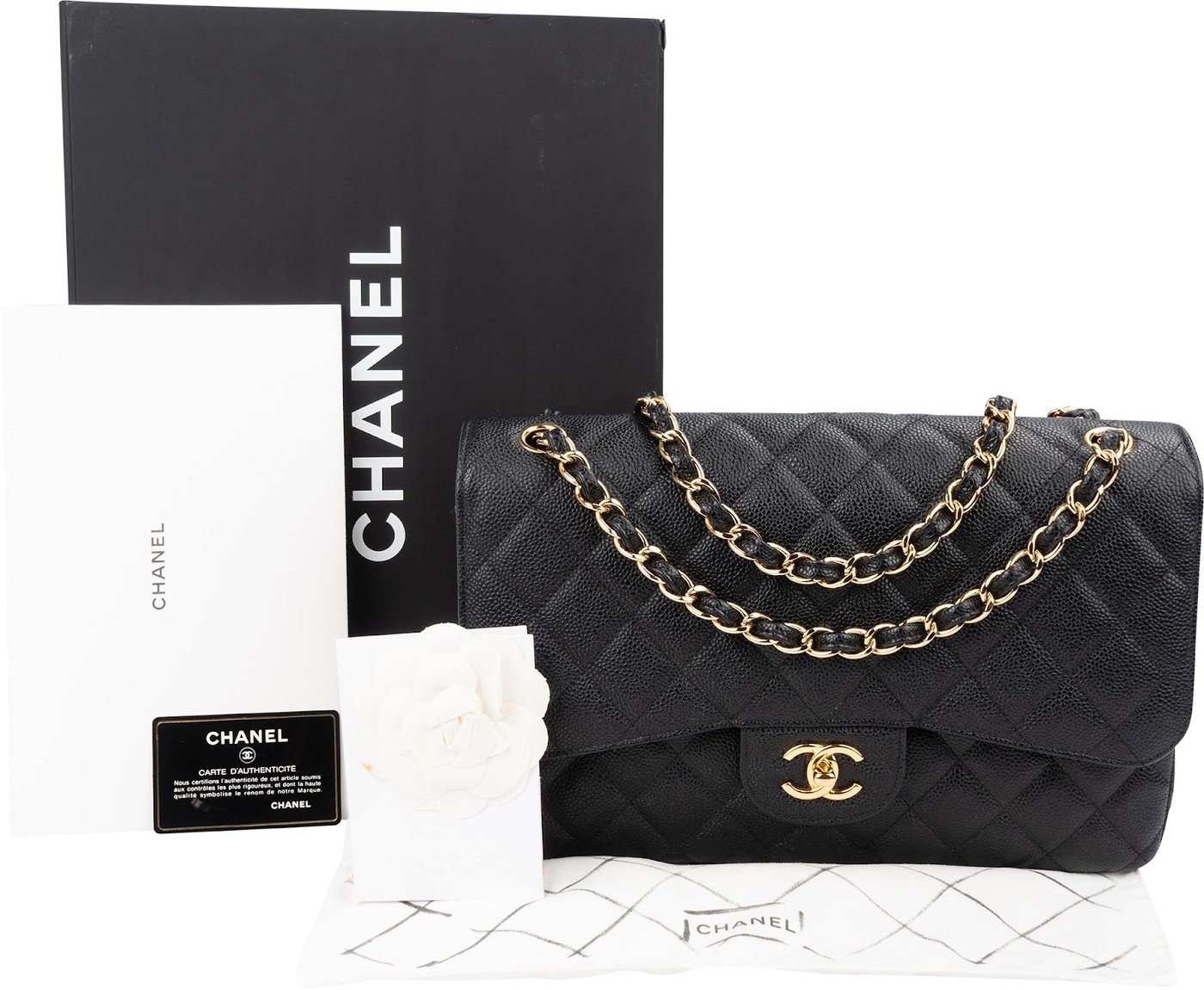 Chanel Quilted Caviar Leather Jumbo Double Flap Crossbody Bag