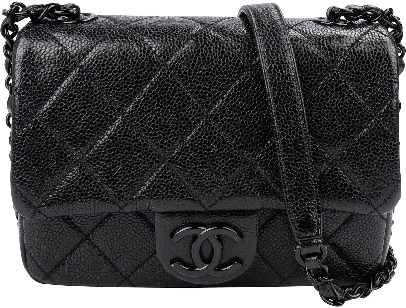 Chanel Quilted Caviar Leather Ultramatte So Black Mini Rectangular Single Flap Crossbody Bag