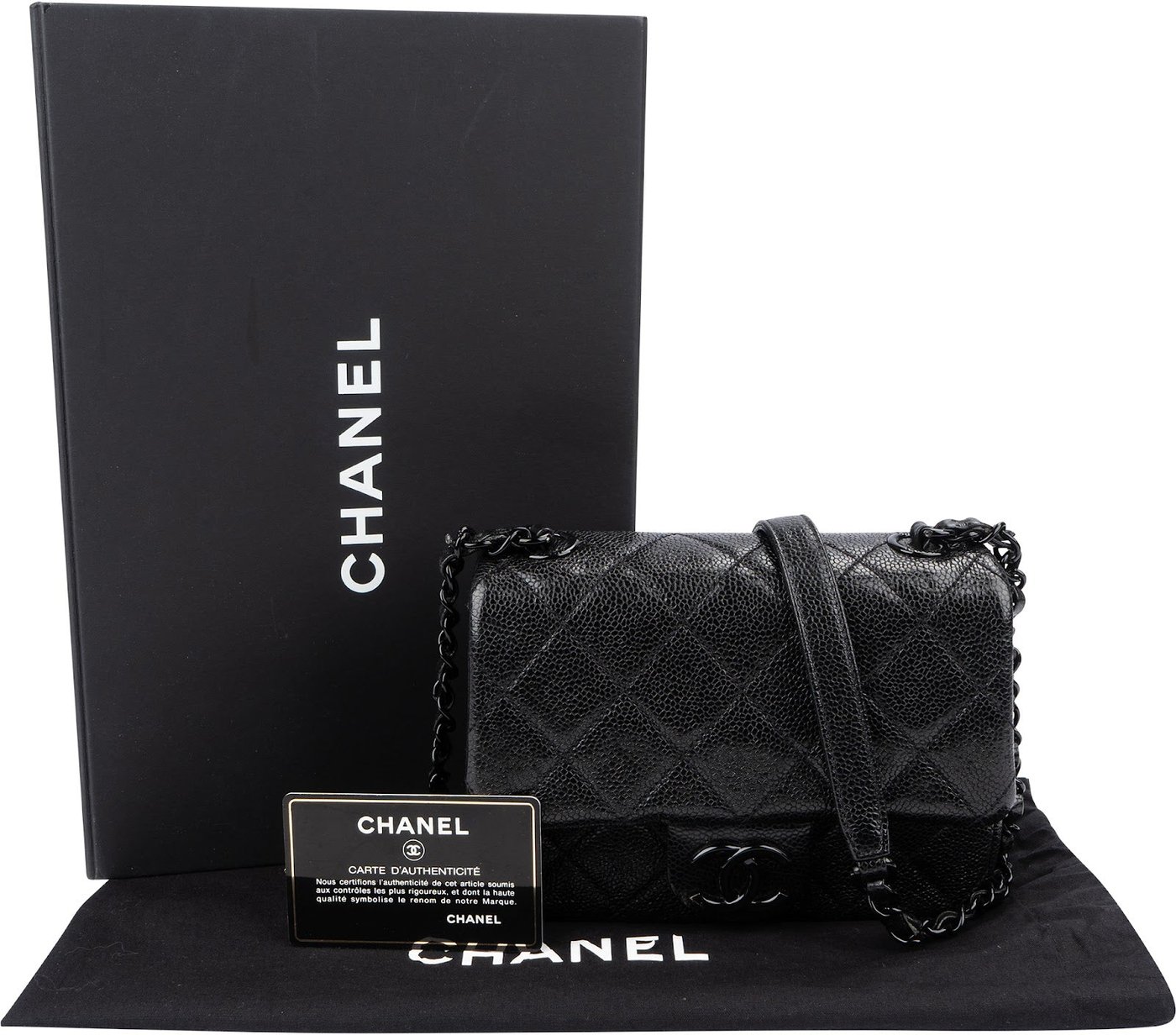 Chanel Quilted Caviar Leather Ultramatte So Black Mini Rectangular Single Flap Crossbody Bag