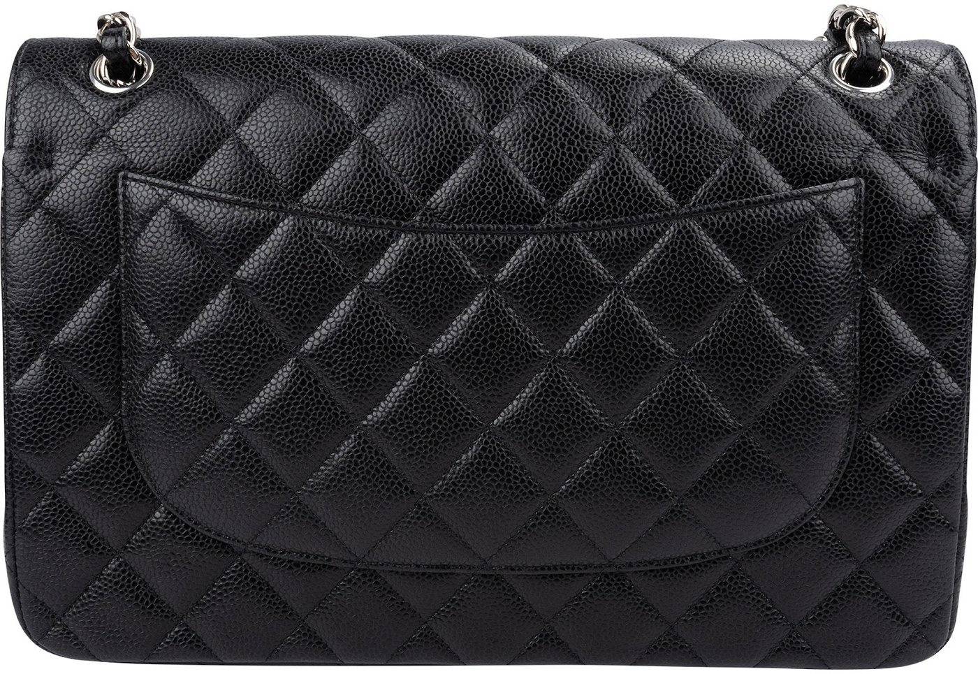Chanel Quilted Caviar Leather Palladium Jumbo Double Flap Crossbody Bag