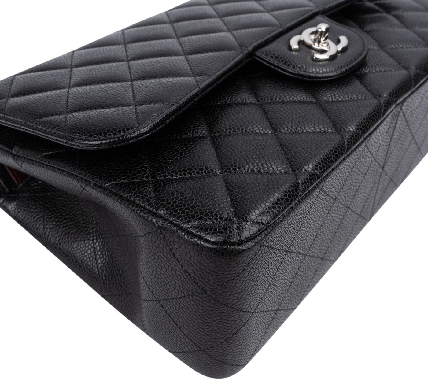 Chanel Quilted Caviar Leather Palladium Jumbo Double Flap Crossbody Bag