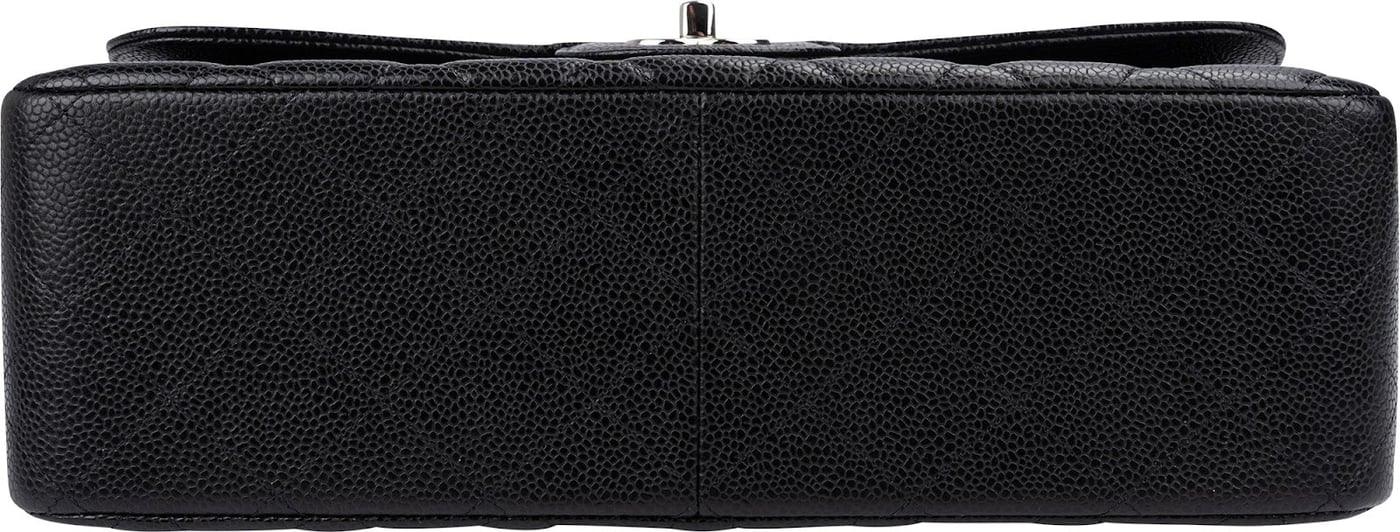 Chanel Quilted Caviar Leather Palladium Jumbo Double Flap Crossbody Bag