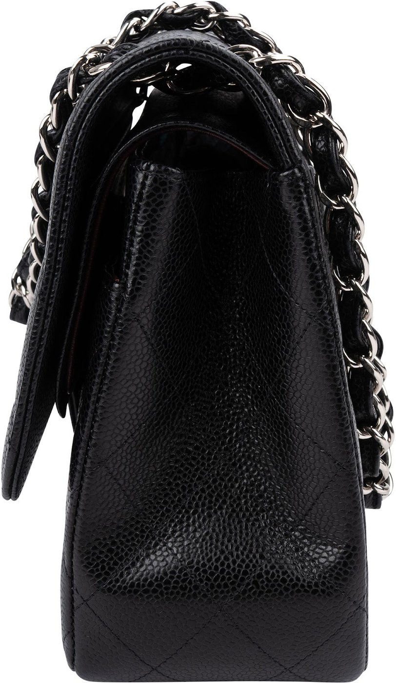 Chanel Quilted Caviar Leather Palladium Jumbo Double Flap Crossbody Bag
