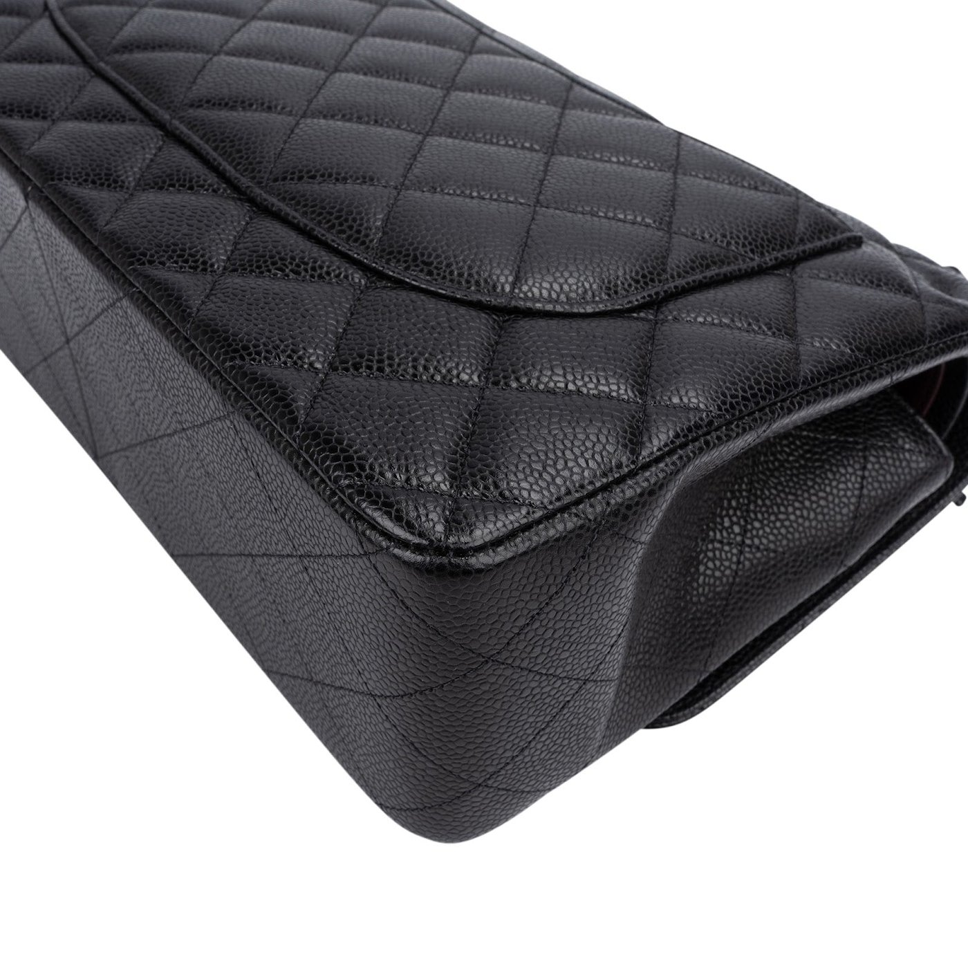 Chanel Quilted Caviar Leather Palladium Jumbo Double Flap Crossbody Bag
