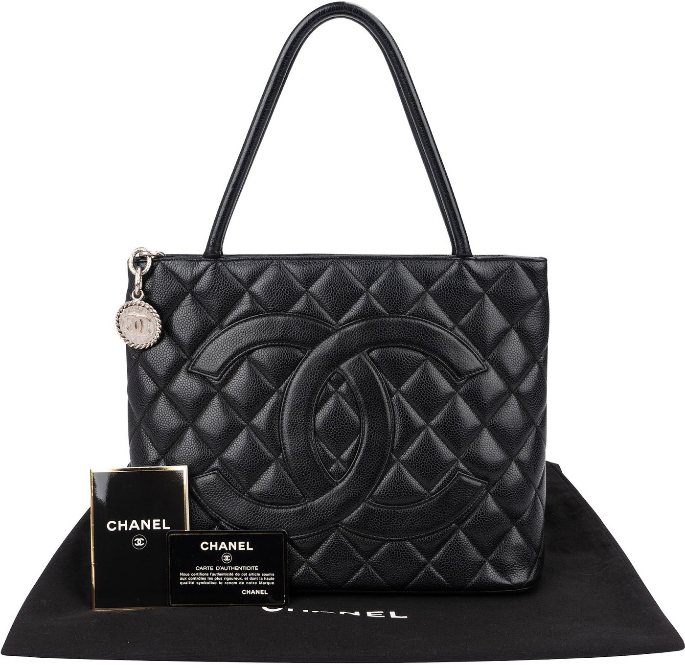 Chanel Quilted Caviar Leather Medallion CC Tote Handbag