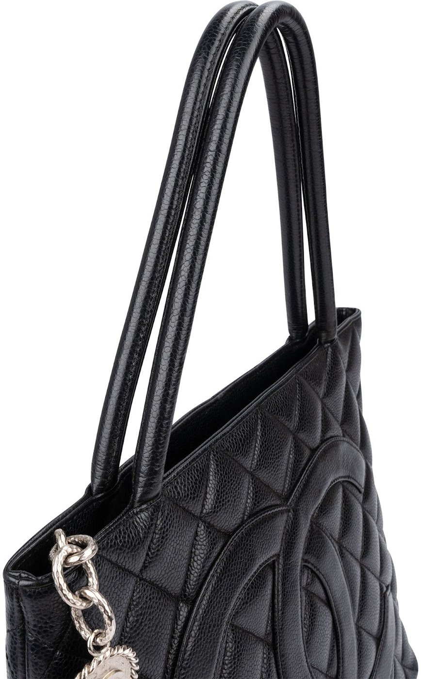 Chanel Quilted Caviar Leather Medallion CC Tote Handbag