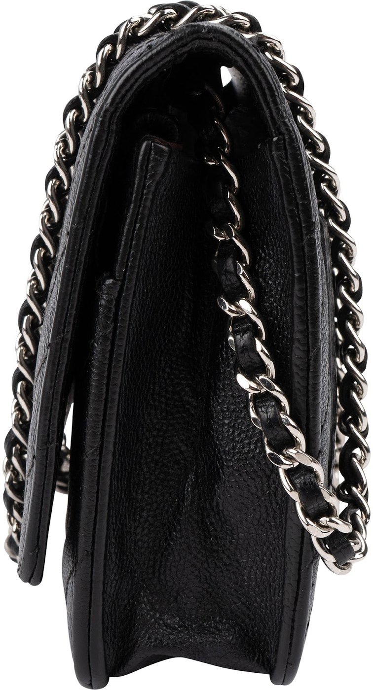 Chanel Caviar Chevron Leather Palladium Wallet On Chain Crossbody Bag