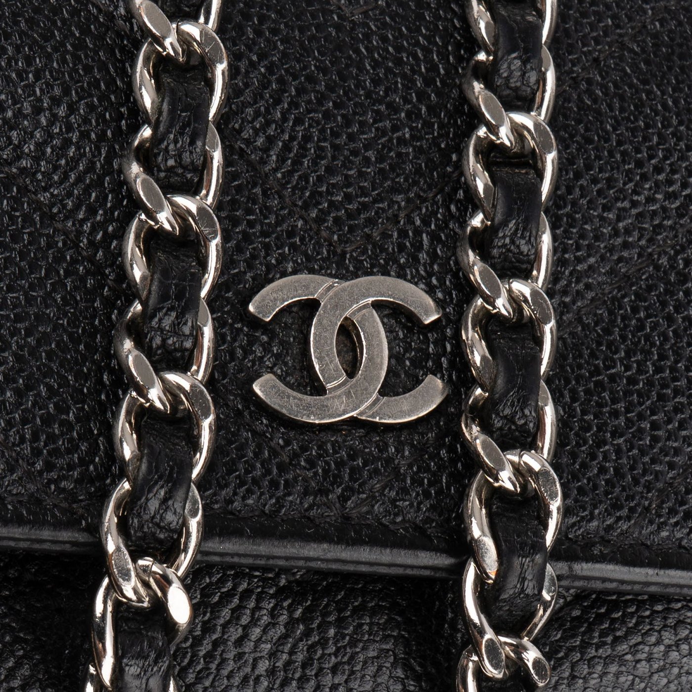 Chanel Caviar Chevron Leather Palladium Wallet On Chain Crossbody Bag