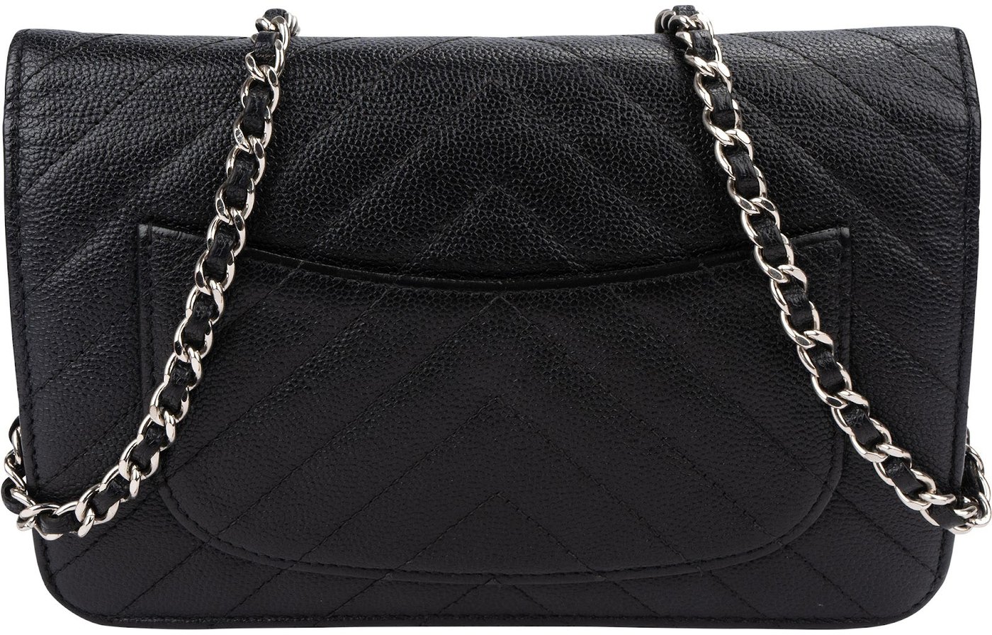 Chanel Caviar Chevron Leather Palladium Wallet On Chain Crossbody Bag