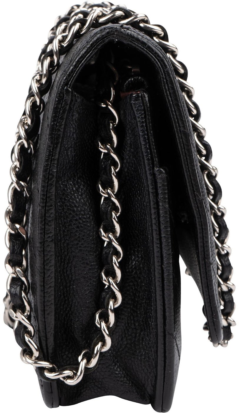 Chanel Caviar Chevron Leather Palladium Wallet On Chain Crossbody Bag