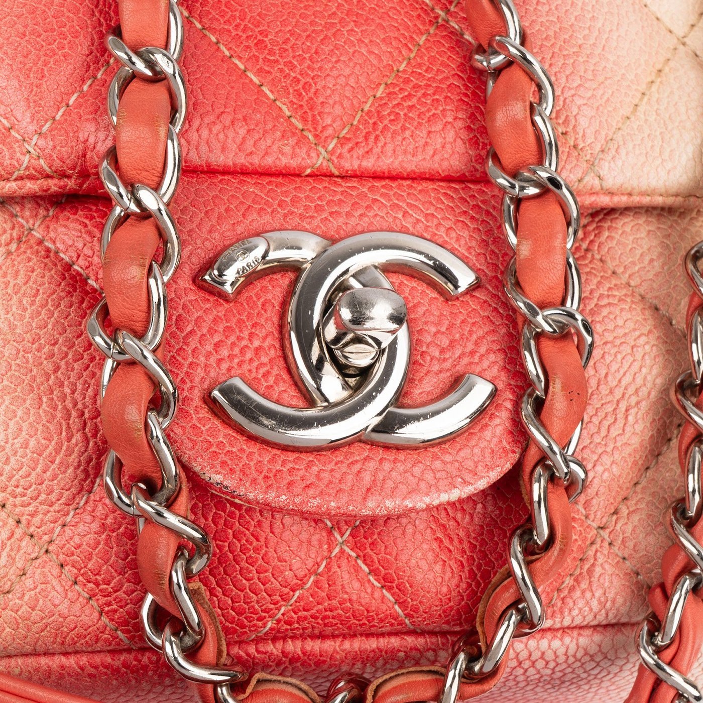 Chanel Quilted Bicolor Caviar Leather Single Flap Shoulder Bag