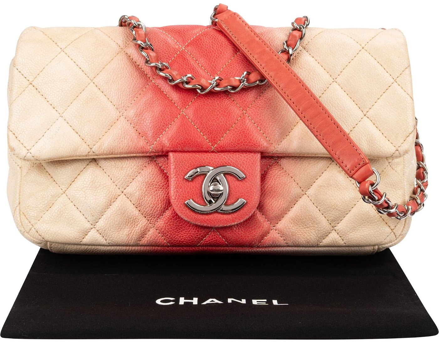 Chanel Quilted Bicolor Caviar Leather Single Flap Shoulder Bag