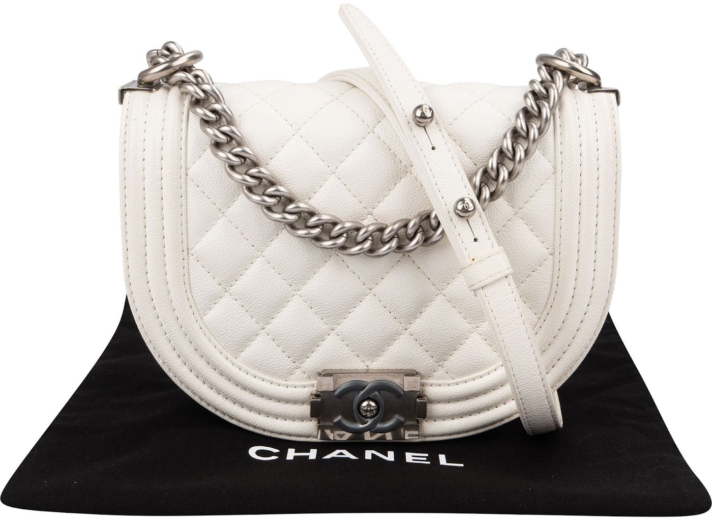 Chanel Quilted Caviar Leather Small Boy Messenger Single Flap Crossbody Bag