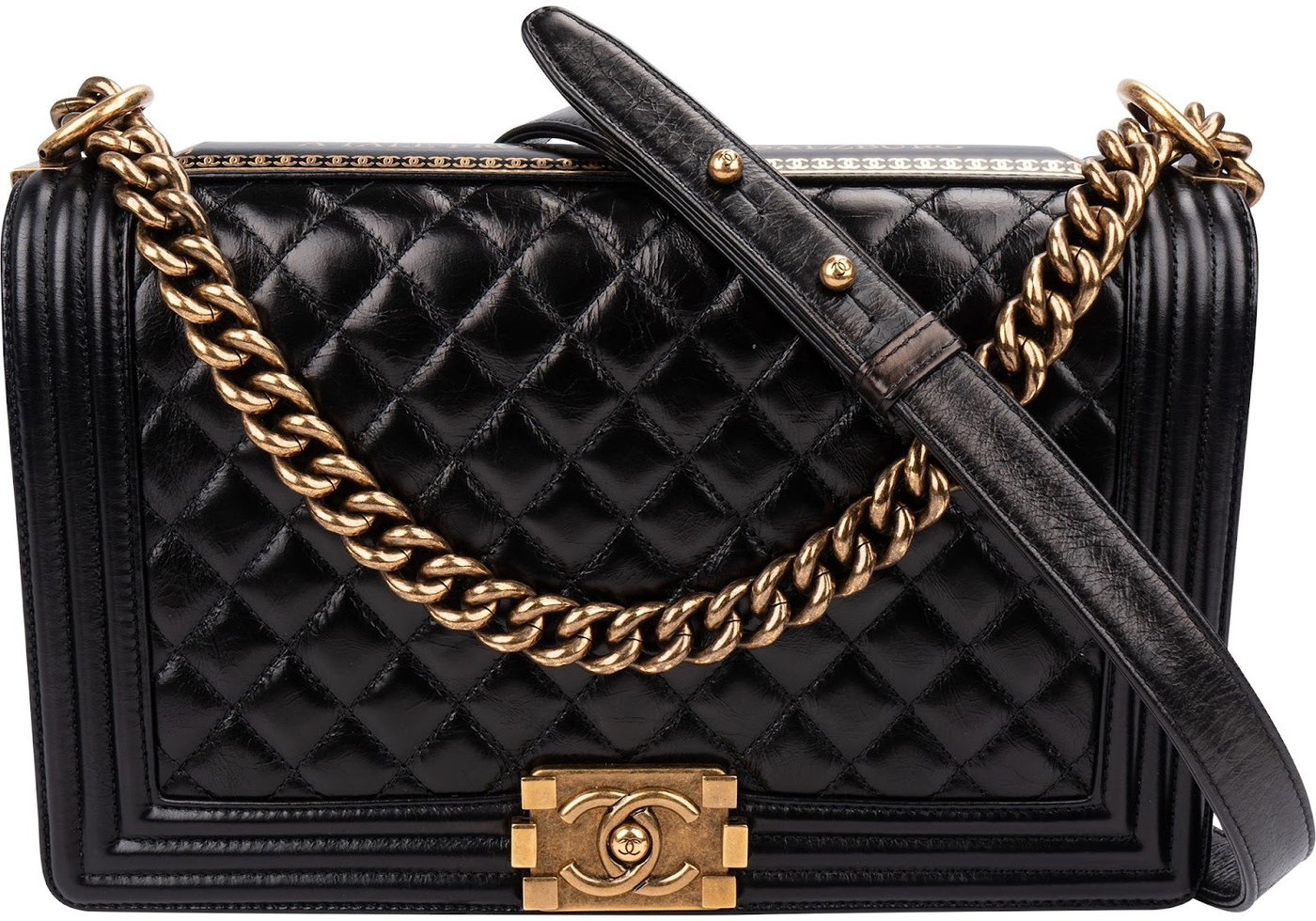 Chanel Quilted Crinkled Calfskin Limited "A Tale from Paris to Salzburg" Large Boy Crossbody Bag