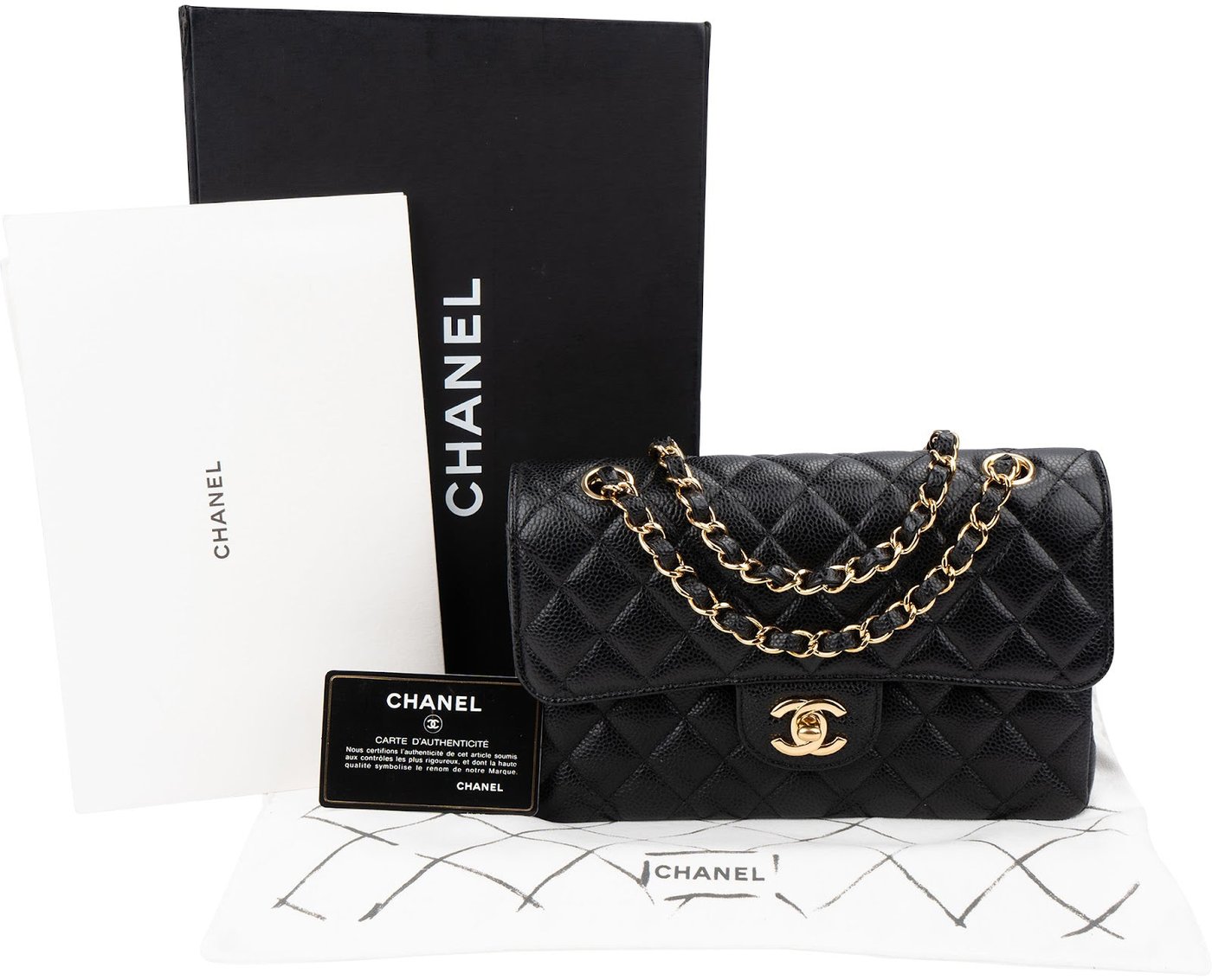 Chanel Quilted Caviar Leather Small Double Flap Shoulder Bag