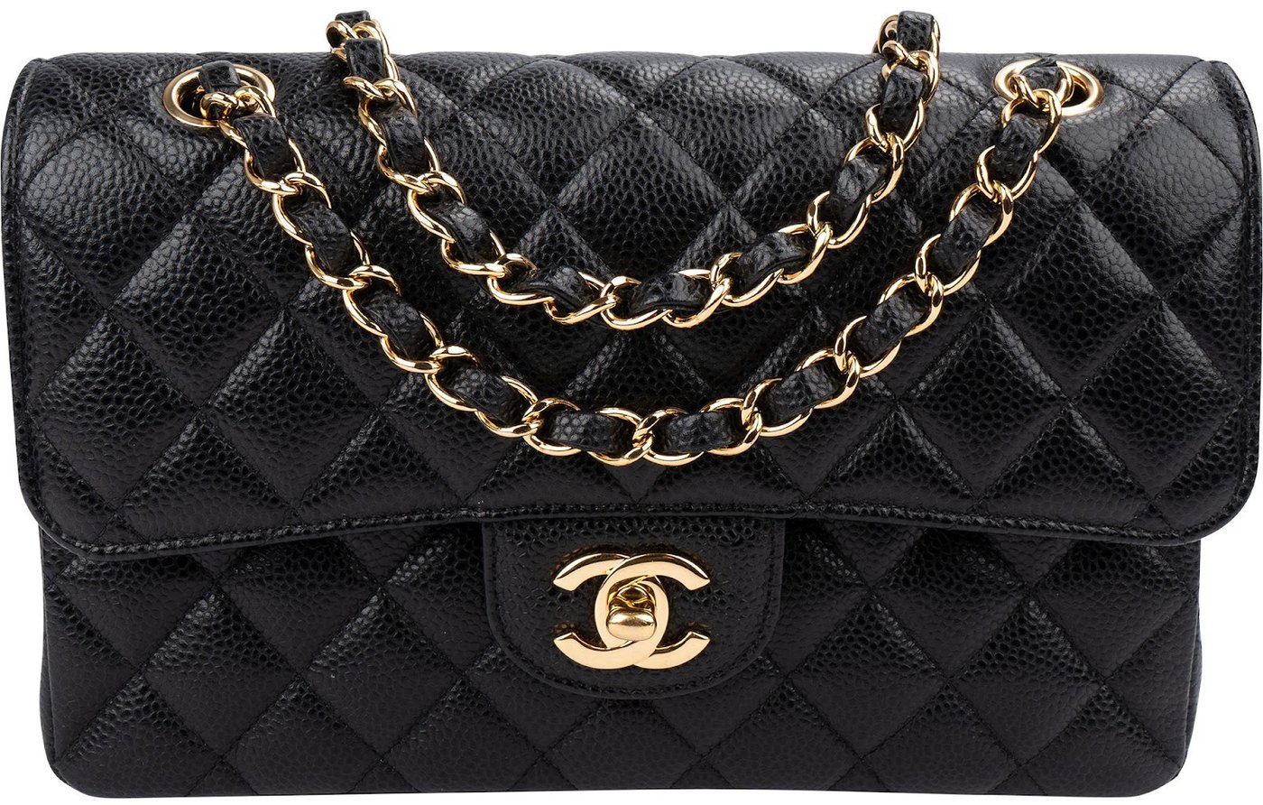 Chanel Quilted Caviar Leather Small Double Flap Shoulder Bag