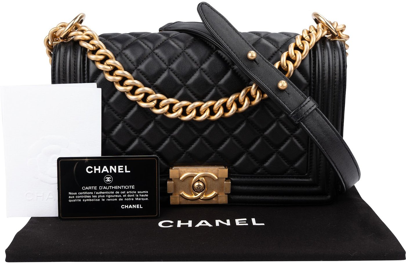 Chanel Quilted Lambskin Single Flap Medium Boy Crossbody Bag
