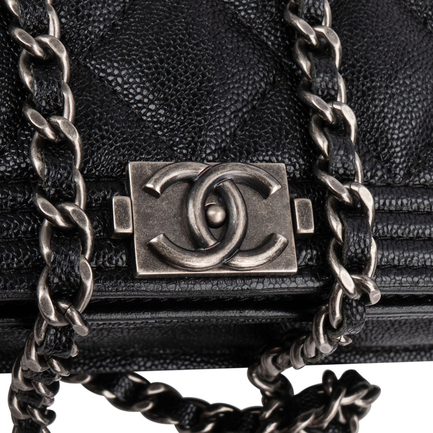 Chanel Quilted Caviar Leather Small Boy Wallet On Chain Crossbody Bag