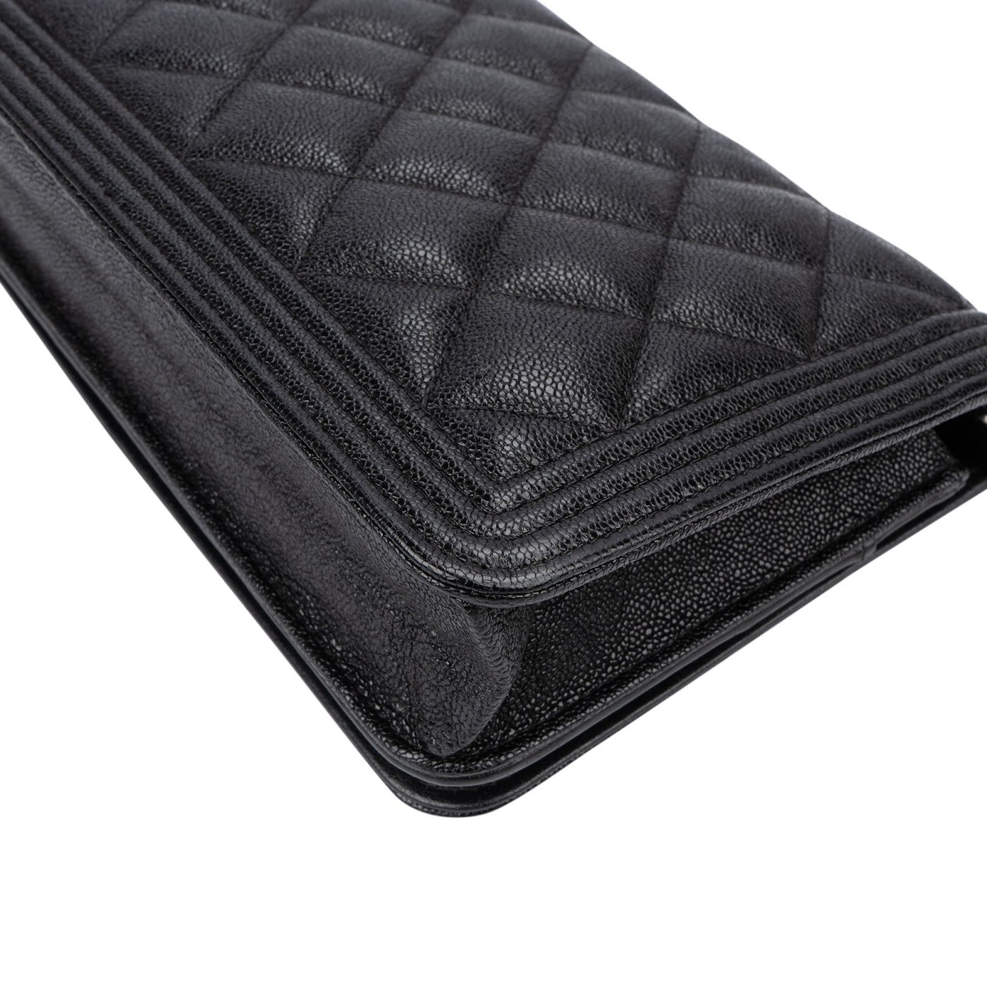 Chanel Quilted Caviar Leather Small Boy Wallet On Chain Crossbody Bag