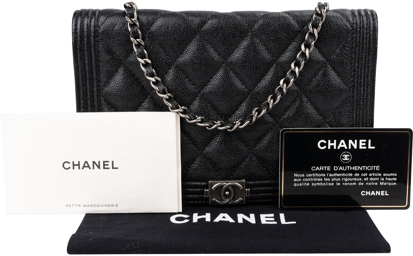 Chanel Quilted Caviar Leather Small Boy Wallet On Chain Crossbody Bag