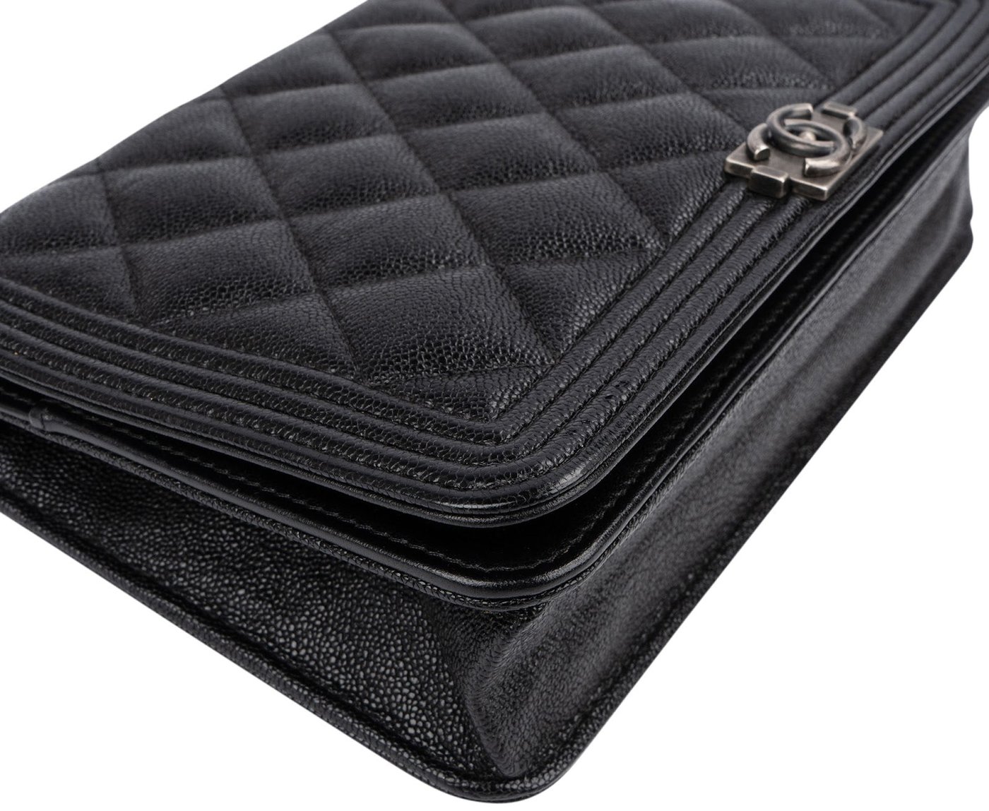 Chanel Quilted Caviar Leather Small Boy Wallet On Chain Crossbody Bag