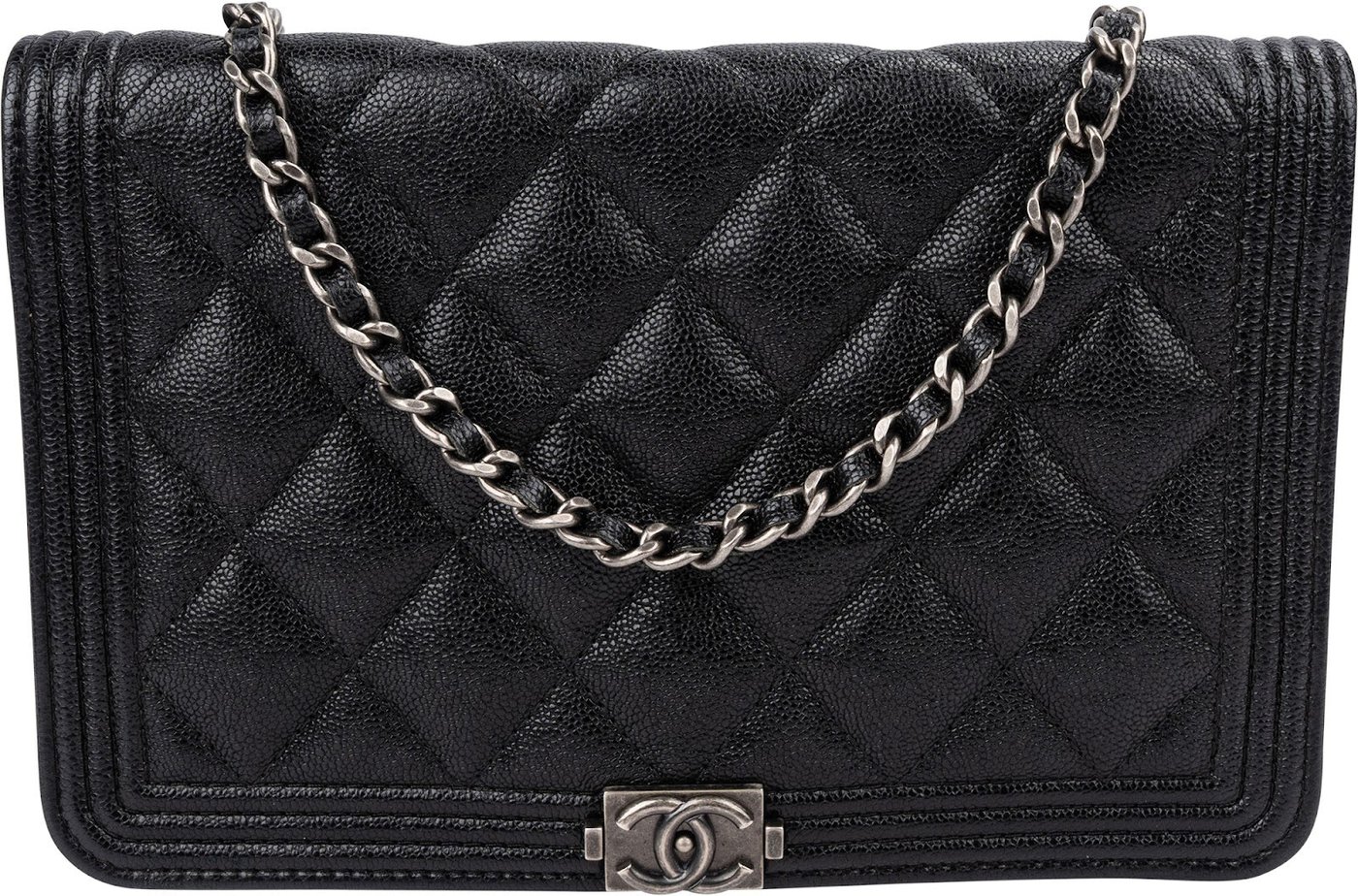 Chanel Quilted Caviar Leather Small Boy Wallet On Chain Crossbody Bag
