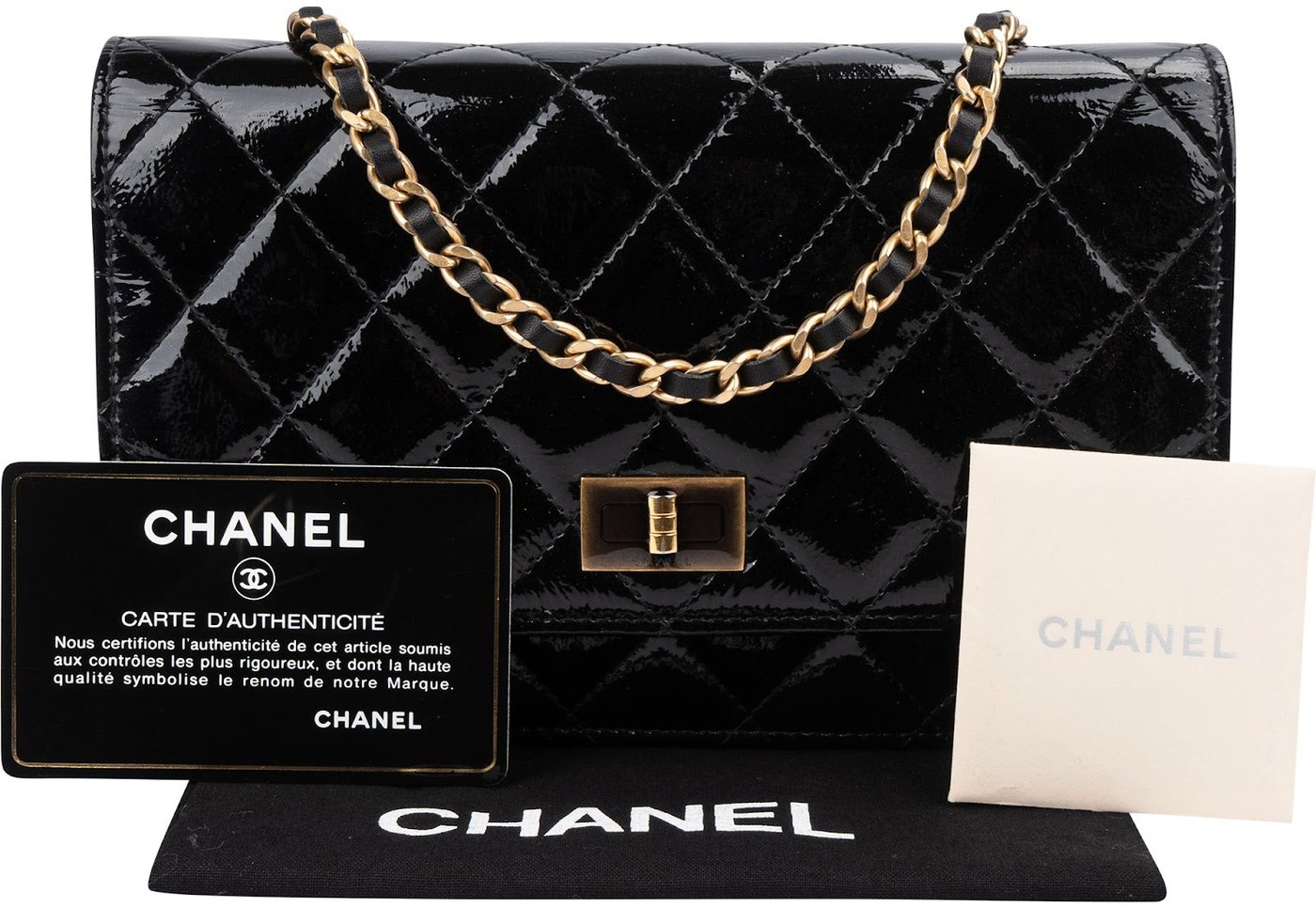 Chanel Quilted Patent Leather 2.55 Wallet On Chain Crossbody Bag