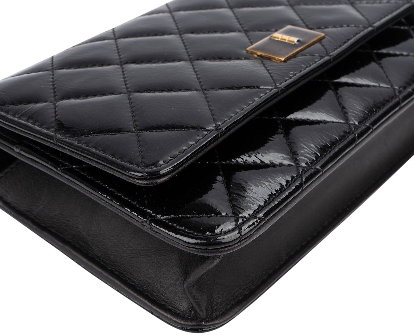 Chanel Quilted Patent Leather 2.55 Wallet On Chain Crossbody Bag