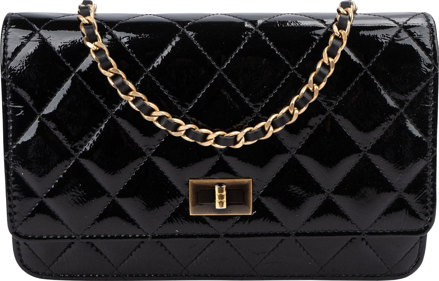 Chanel Quilted Patent Leather 2.55 Wallet On Chain Crossbody Bag