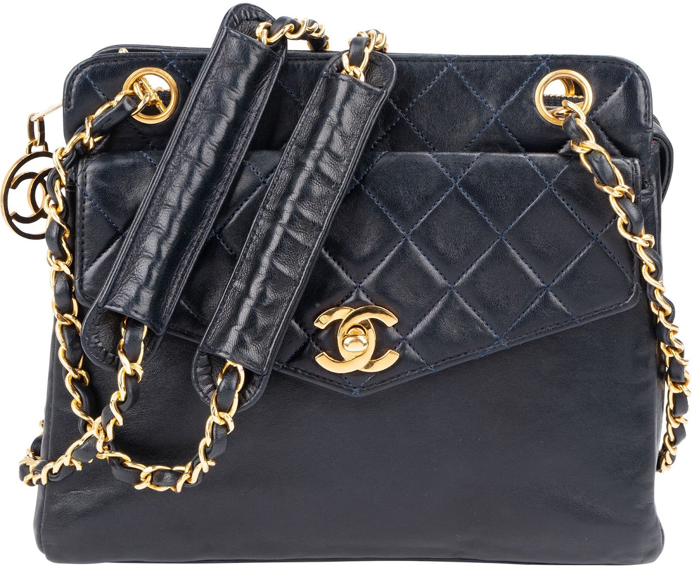 Chanel Quilted Lambskin 24K Gold Vintage Front Pocket Camera Shoulder Bag
