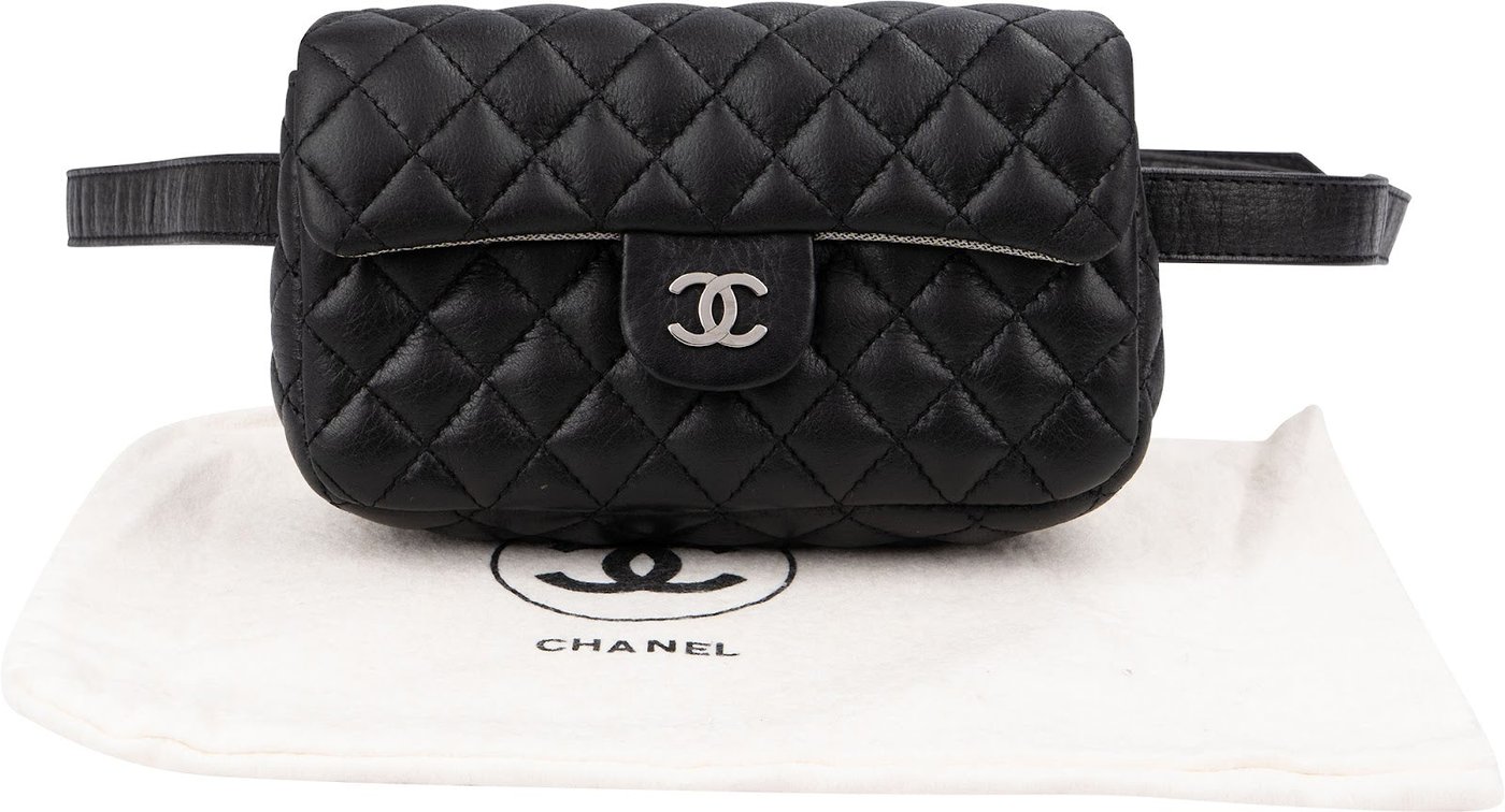 Chanel Noir Quilted Lambskin Palladium Uniform Belt Bag