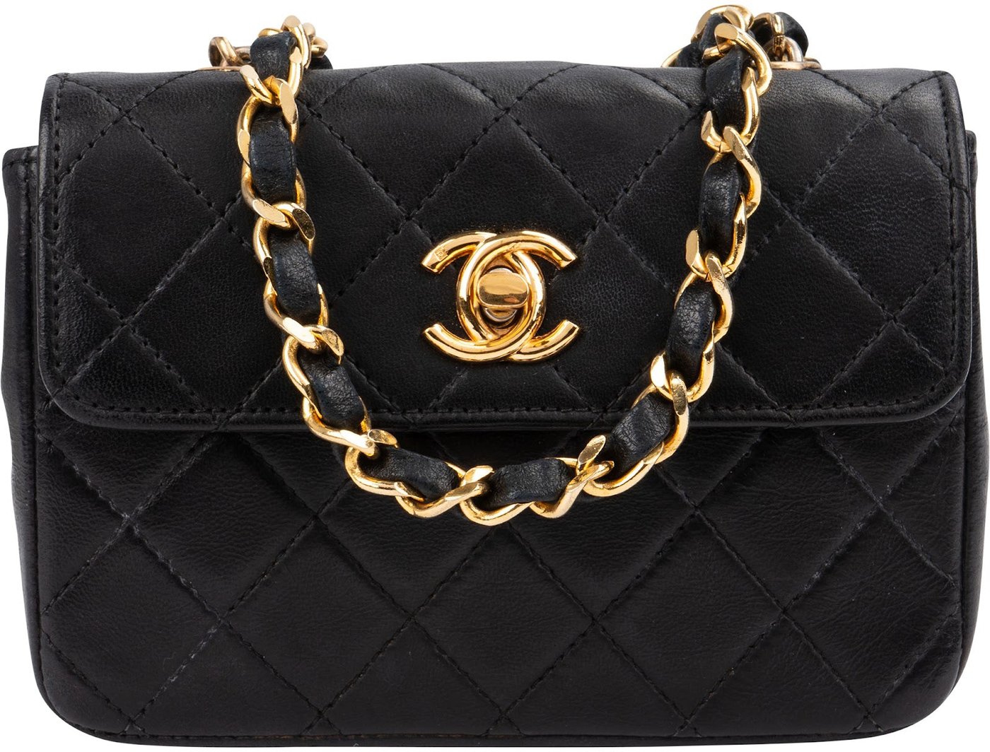 Chanel Quilted Lambskin 24K Gold Mini Square Single Flap Crossbody Bag