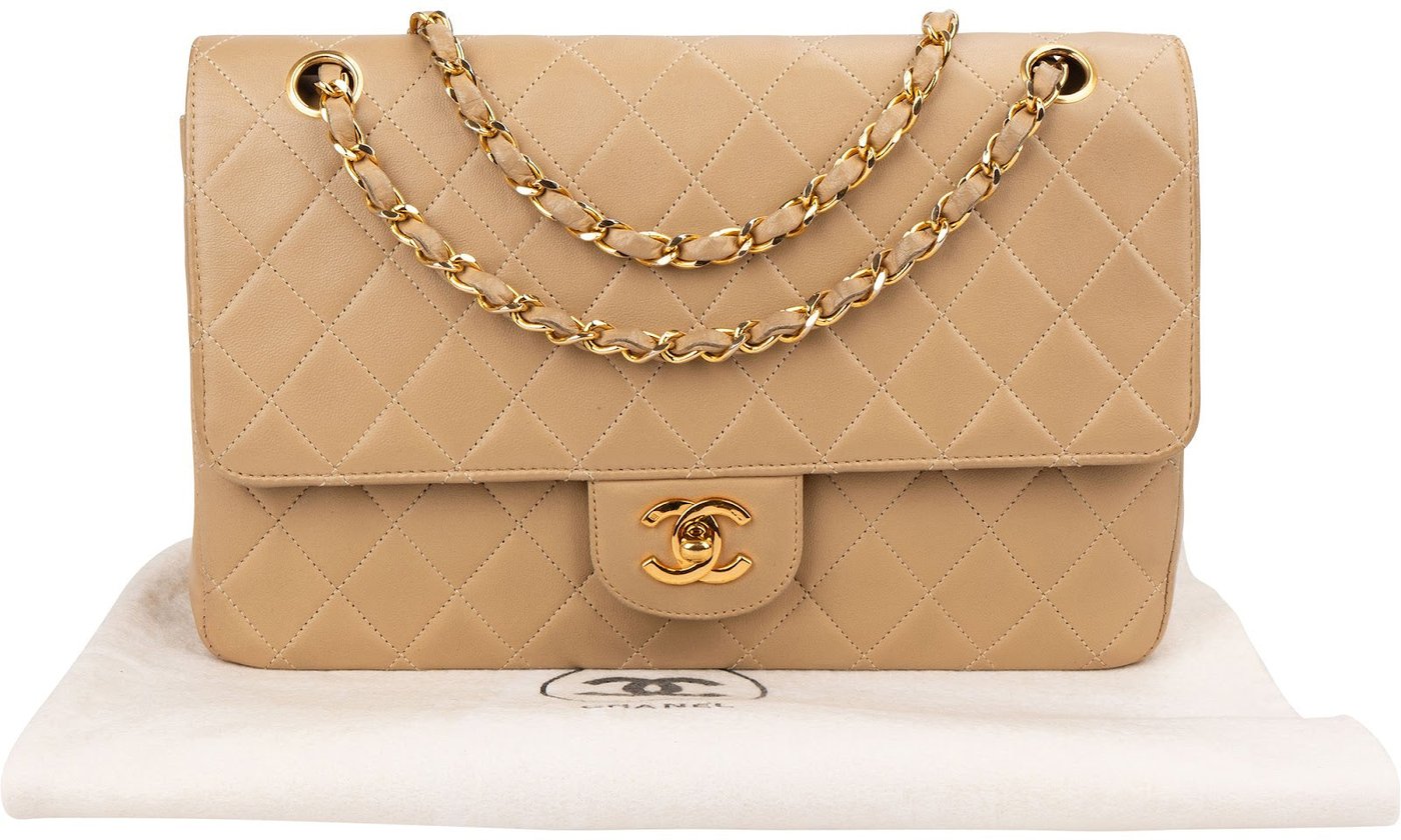 Chanel Quilted Lambskin 24K Gold Double Flap Shoulder Bag