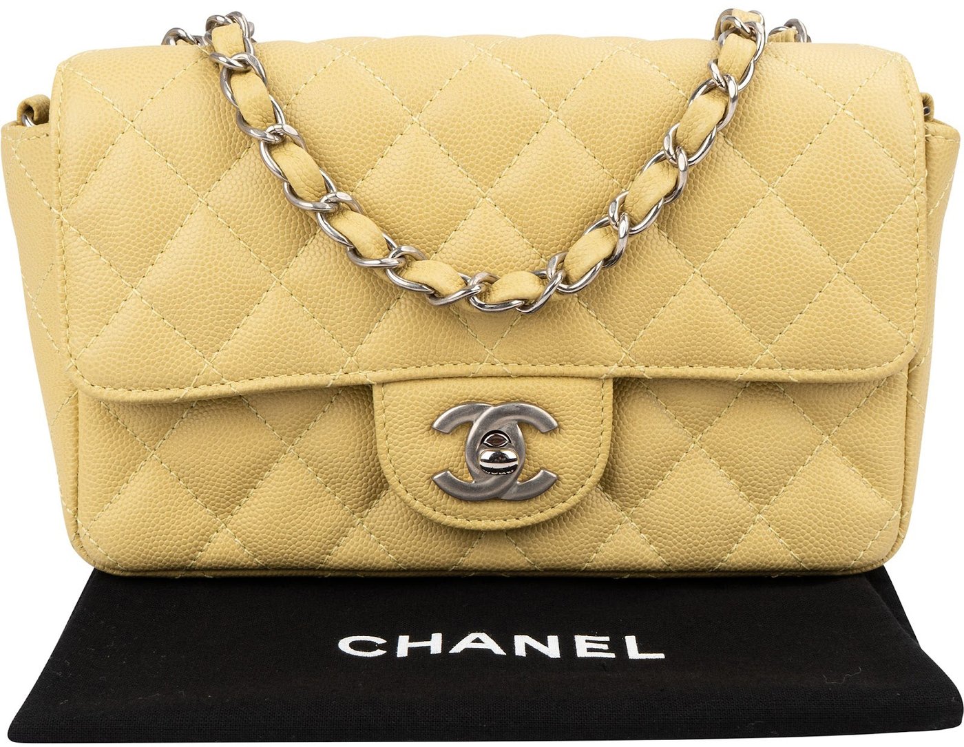 Chanel Quilted Caviar Leather Palladium Mini Rectangular Single Flap Crossbody Bag