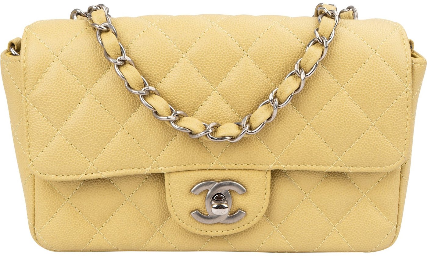 Chanel Quilted Caviar Leather Palladium Mini Rectangular Single Flap Crossbody Bag