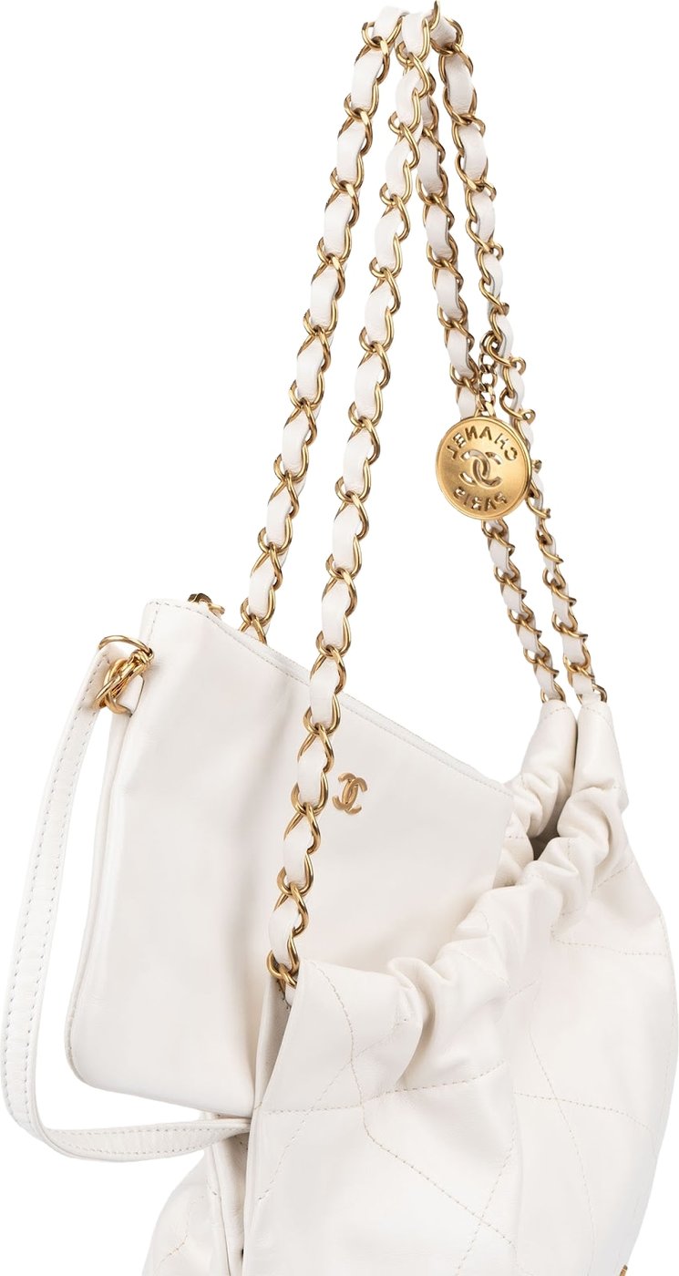 Chanel 22 White Quilted Lambskin Maxi Drawstring Shoulder Bag