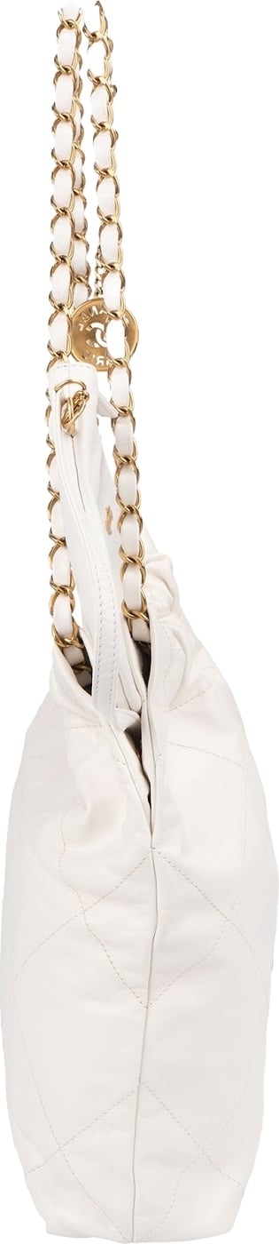 Chanel 22 White Quilted Lambskin Maxi Drawstring Shoulder Bag