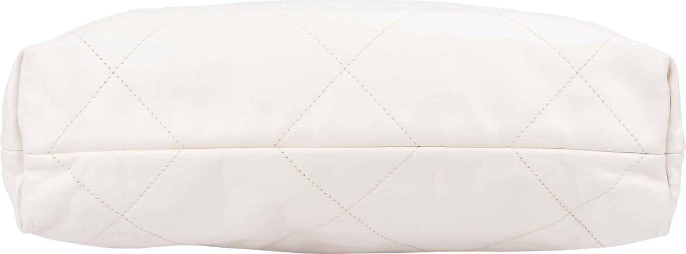 Chanel 22 White Quilted Lambskin Maxi Drawstring Shoulder Bag