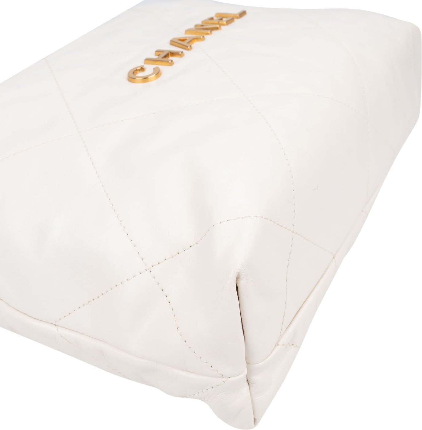 Chanel 22 White Quilted Lambskin Maxi Drawstring Shoulder Bag