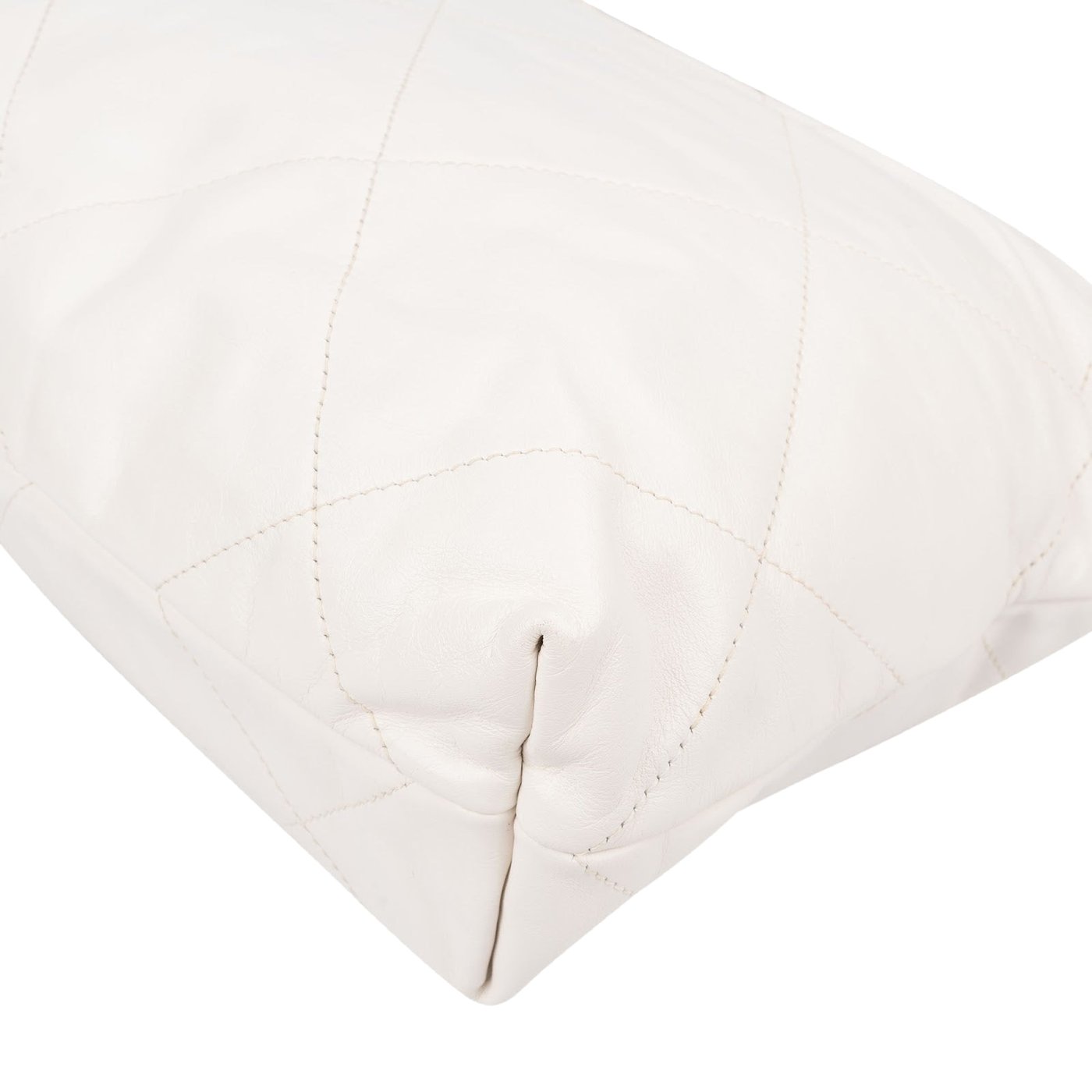 Chanel 22 White Quilted Lambskin Maxi Drawstring Shoulder Bag