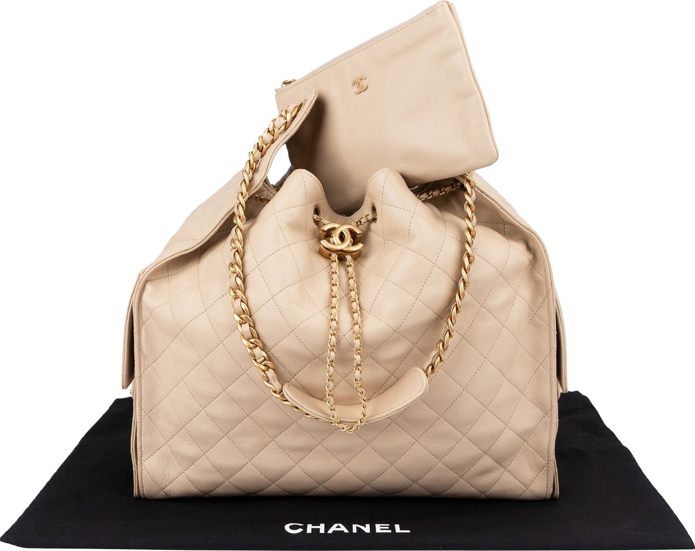 Chanel 25 Quilted Caviar Leather CC Maxi Drawstring Shoulder Bag