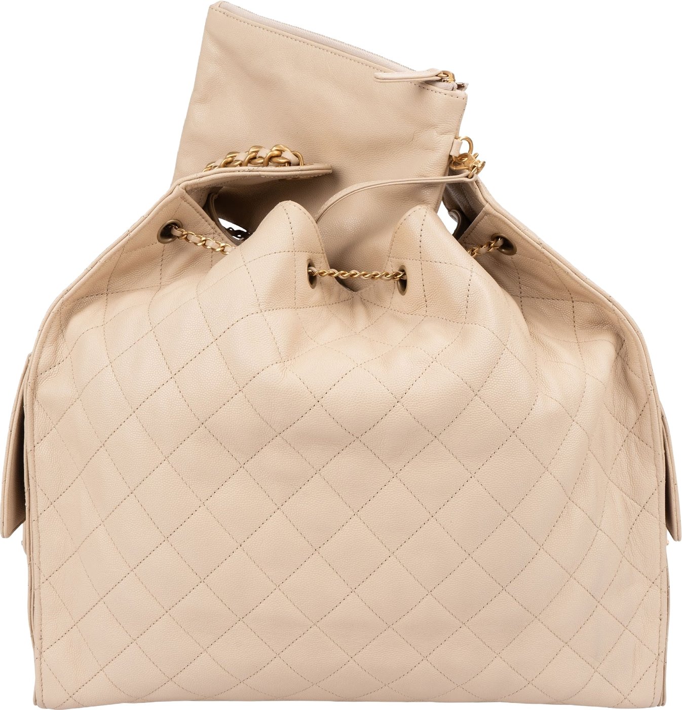 Chanel 25 Quilted Caviar Leather CC Maxi Drawstring Shoulder Bag