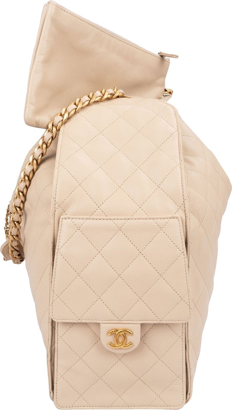 Chanel 25 Quilted Caviar Leather CC Maxi Drawstring Shoulder Bag