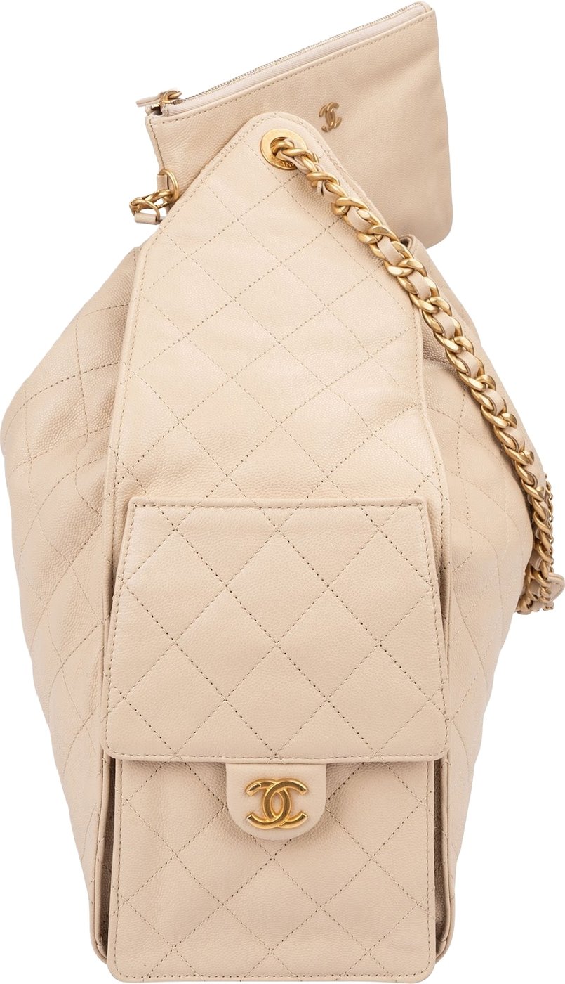 Chanel 25 Quilted Caviar Leather CC Maxi Drawstring Shoulder Bag